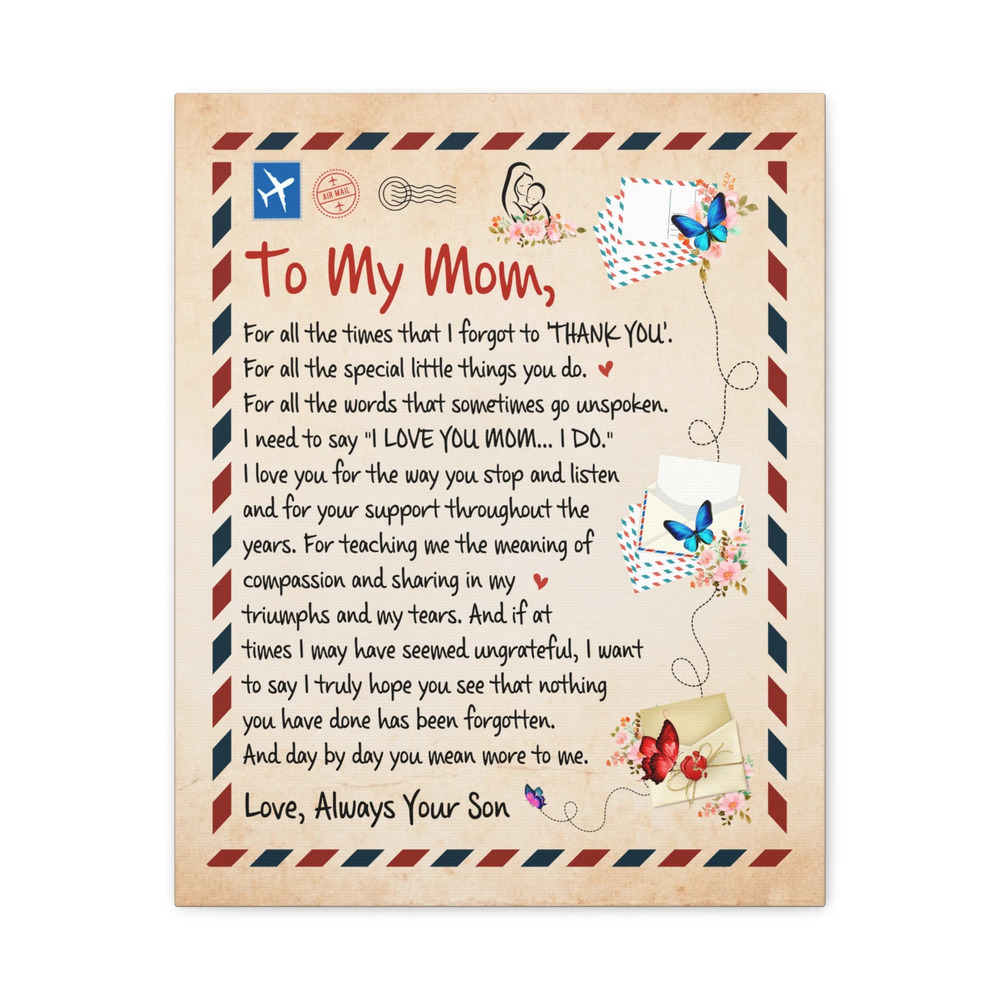 To My Mom Message Inspirational Canvas Wall Art for Mom